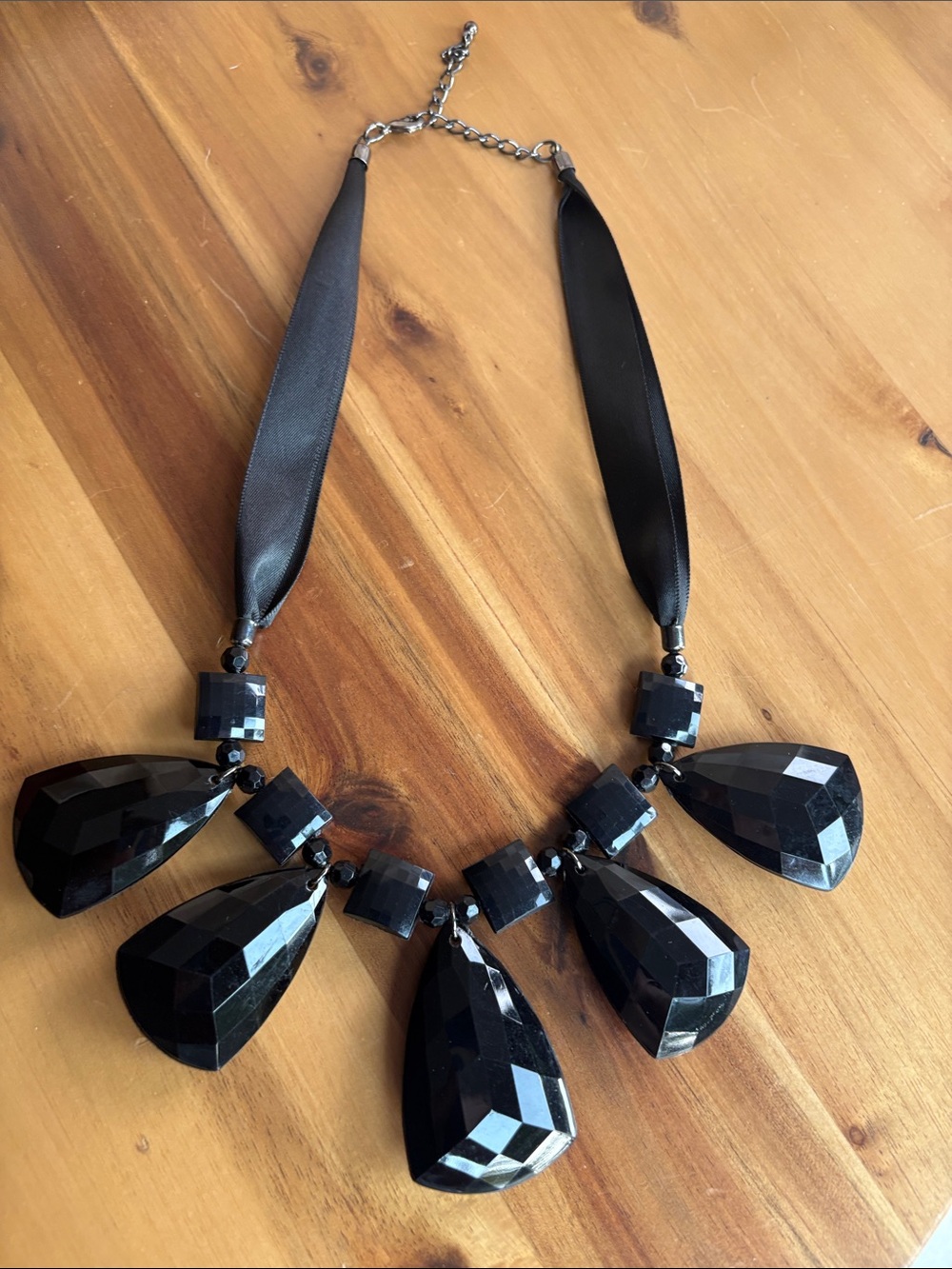 Faceted Black Teardrop Statement Necklace